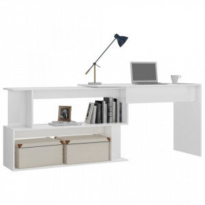 Birou de colt, alb extralucios, 200 x 50 x 76 cm, PAL - V801104V - Img 3
