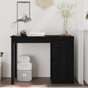 Birou, negru, 100x50x75 cm, lemn masiv de pin - V814633V - Img 2