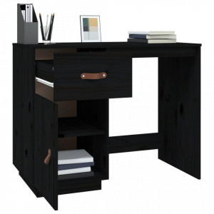 Birou, negru, 95x50x75 cm, lemn masiv de pin - V820106V - Img 4