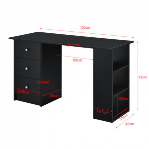 Birou Tonia Grey, 120 x 49 x 72 cm, PAL, negru, cu 3 sertare si 3 polite - P67977819 - Img 3