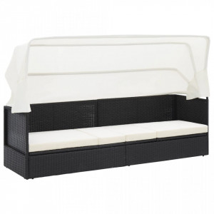 Canapea de gradina cu copertina, negru, poliratan - V49393V