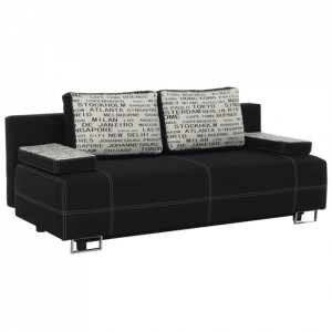 Canapea extensibilă cu spaţiu de depozitare, negru/model, 196x87x75 cm - TP45942 - Img 1