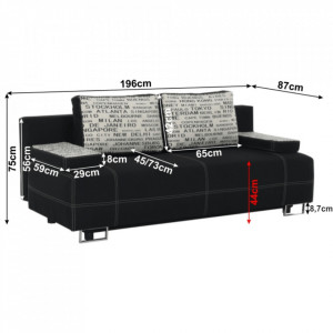 Canapea extensibilă cu spaţiu de depozitare, negru/model, 196x87x75 cm - TP45942 - Img 16