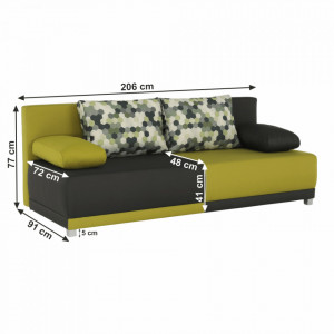 Canapea extensibilă, gri/verde/perne cu model, 206x77x91 cm - TP96980 - Img 15