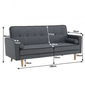 Canapea extensibilă, material gri, 186x75x89 cm - TP227595 - Img 15