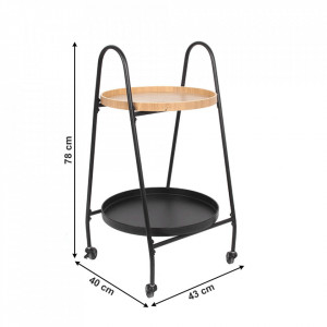 Cărucior de servire, culoarea stejar/negru, 43x40x78 cm - TP302749 - Img 2