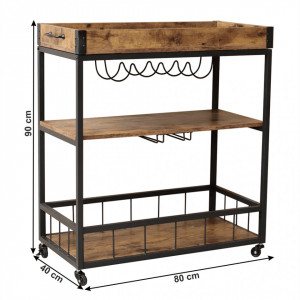 Cărucior de servire, culoarea stejar smoke/negru, 80x40x90 cm - TP276316 - Img 2