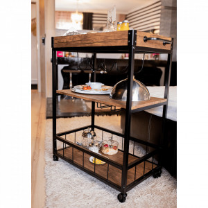 Cărucior de servire, culoarea stejar smoke/negru, 80x40x90 cm - TP276316 - Img 5