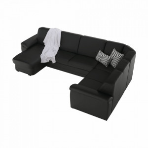 Colţar în formă de U, piele ecologică neagră, model stânga, 330x88x215/153 cm - TP108350 - Img 16