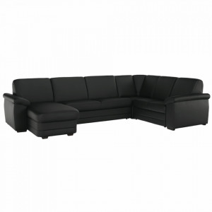 Colţar în formă de U, piele ecologică neagră, model stânga, 330x88x215/153 cm - TP108350 - Img 19