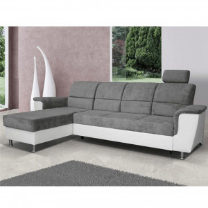 Colţar mic, piele ecologică alb/material textil gri, model stânga, 260x86/106x168 cm - TP149895 - Img 14