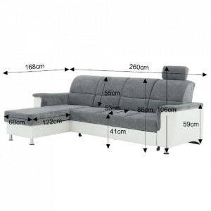 Colţar mic, piele ecologică alb/material textil gri, model stânga, 260x86/106x168 cm - TP149895 - Img 18