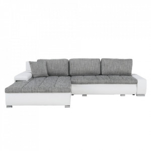 Colţar, piele ecologică/ alb/material gri melir, 300x215x72 cm - TP149894 - Img 20