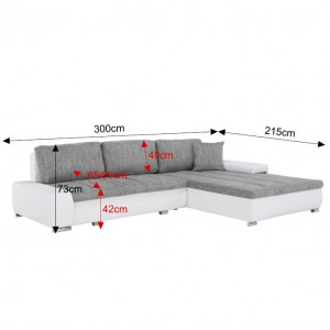 Colţar, piele ecologică/ alb/material gri melir, 300x215x72 cm - TP149894 - Img 4