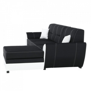 Colţar, piele ecologică albă și material textil negru, model dreapta, 250x83x160 cm - TP96985 - Img 7
