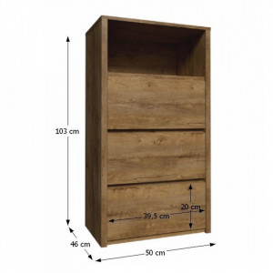 Comodă cu trei sertare şi poliţă, 50x103x46 cm, stejar închis - TP347351 - Img 3