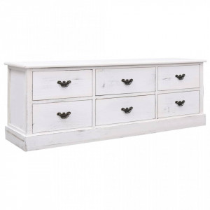 Comodă TV, alb antichizat, 108x30x40 cm, lemn masiv paulownia - V338532V - Img 2