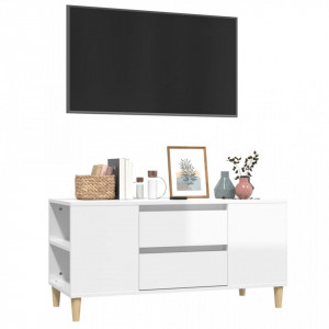 Comodă TV, alb extralucios, 102x44,5x50 cm, lemn prelucrat - V819598V - Img 4