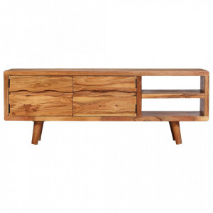 Comoda TV din lemn masiv de acacia, usi sculptate, 117x30x40 cm - V244973V - Img 3