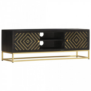 Comoda TV, negru; auriu,120 x 30 x 40 cm, lemn masiv de mango - V286514V - Img 1