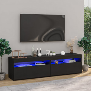 Comode TV cu lumini LED, 2 buc., negru, 75x35x40 cm - V804394V - Img 2