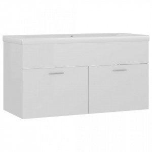 Dulap cu chiuvetă încorporată, alb extralucios, lemn prelucrat - V3070844V - Img 1