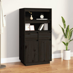 Dulap înalt, negru, 60x40x116,5 cm, lemn masiv de pin - V814538V - Img 2