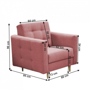 Fotoliu complet tapiţat, material textil roz învechit, 88x90x95 cm - TP263343 - Img 2