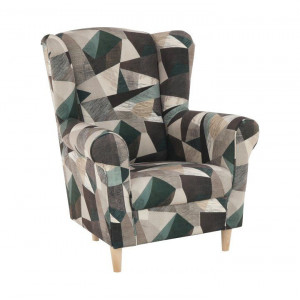 Fotoliu cu taburet, material maro-verde cu modele - TP211110 - Img 13