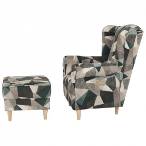 Fotoliu cu taburet, material maro-verde cu modele - TP211110 - Img 19