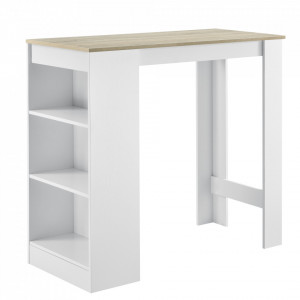 Masa-Bar elegant cu rafturi pentru bauturi Bristol, 110 x 50 x 103 cm, PAL, alb/efect lemn stejar - P66800607