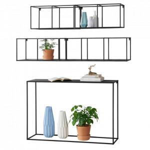 Masa consola cu sistem rafturi, metal, negru - P65461669