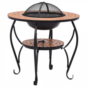 Masă cu vatră de foc, mozaic, cărămiziu, 68 cm, ceramică - V46723V