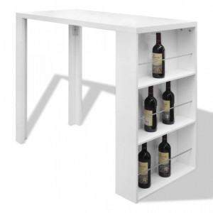 Masa de bar din MDF, cu suport pentru sticle de vin, alb lucios - V240820V - Img 2