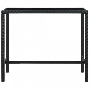 Masă de bar grădină, negru, 130x60x110 cm, poliratan și sticlă - V313461V