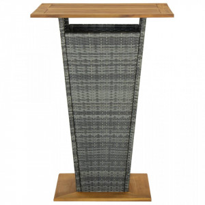 Masă de bar, gri, 80x80x110 cm, poliratan/lemn masiv acacia - V313466V - Img 1