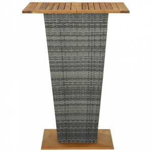 Masă de bar, gri, 80x80x110 cm, poliratan/lemn masiv acacia - V313466V - Img 3