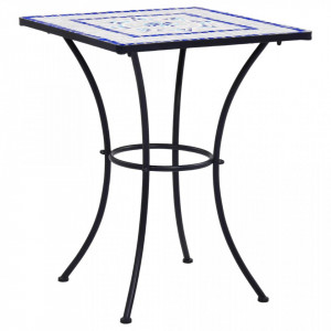 Masa de bistro mozaic, albastru si alb, 60 cm, ceramica - V46706V