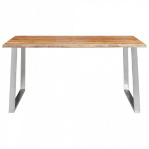 Masă de bucătărie, 160x80x75 cm, lemn acacia & oțel inoxidabil - V283891V