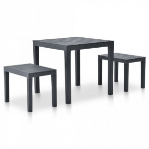 Masa de gradina cu 2 banci, antracit, plastic - V48778V
