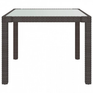Masă de grădină maro 90x90x75 cm sticlă securizată și poliratan - V316697V - Img 3