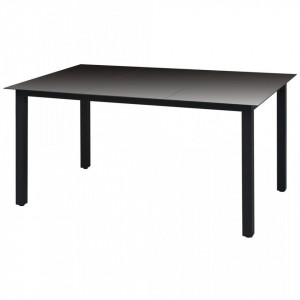 Masa de gradina, negru, 150 x 90 x 74 cm, aluminiu si sticla - V42788V