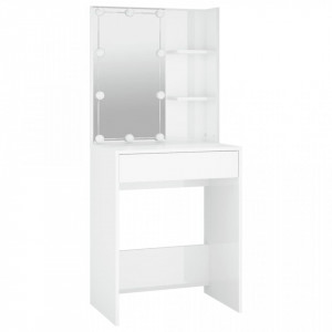 Masă de toaletă cu LED, alb extralucios, 60x40x140 cm - V808834V - Img 3