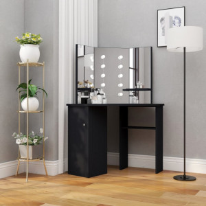 Masă de toaletă de colț, cu LED, negru, 111x54x141,5 cm - V326534V - Img 2
