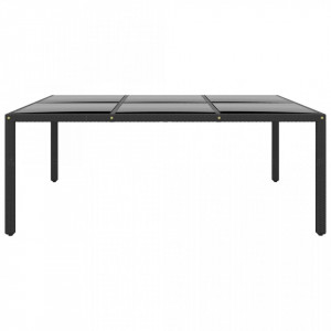 Masă grădină, negru, 200x150x75cm, sticlă securizată/poliratan - V310586V