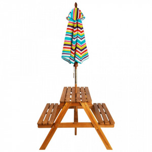 Masa picnic pentru copii cu umbrela, 79x90x60 cm, lemn acacia - V43990V - Img 3