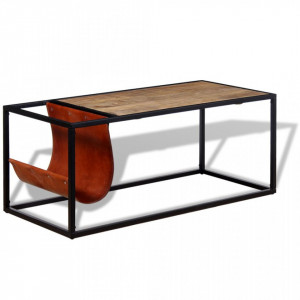 Masuta cafea cu suport reviste din piele naturala, 110x50x45 cm - V244241V - Img 2