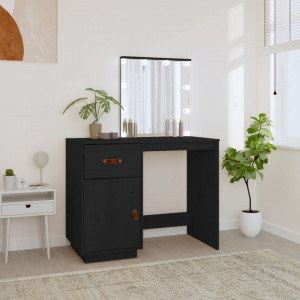 Măsuță de toaletă cu LED, negru, 95x50x133,5 cm, lemn masiv pin - V820096V - Img 2