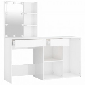 Măsuță de toaletă cu LED și dulap, alb lucios, lemn prelucrat - V3082023V - Img 3