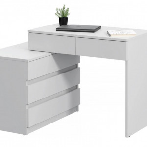 MBBIA3 - Birou stanga/dreapta, 115/130 cm, masa de calculator drept sau pe colt cu 5 sertare, office - Alb - Img 4